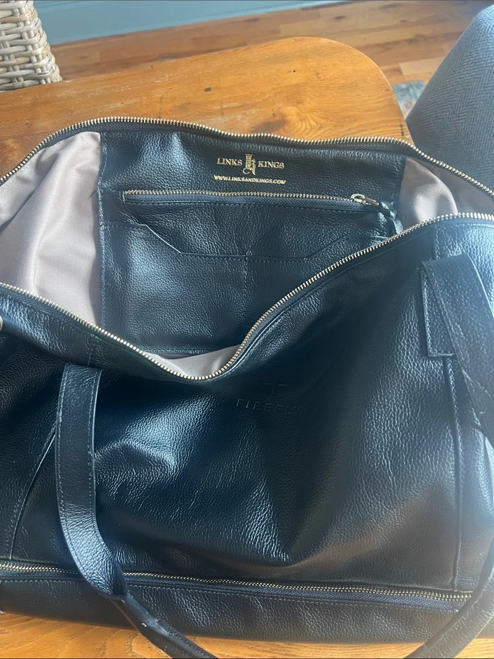 Black Pebbled Link and Kings Leather Duffel Bag
